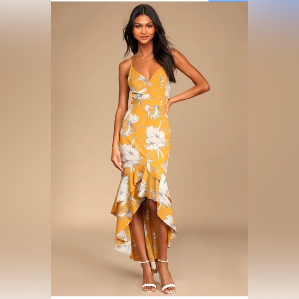 Lulu’s Yellow Floral Print High-Low Dress